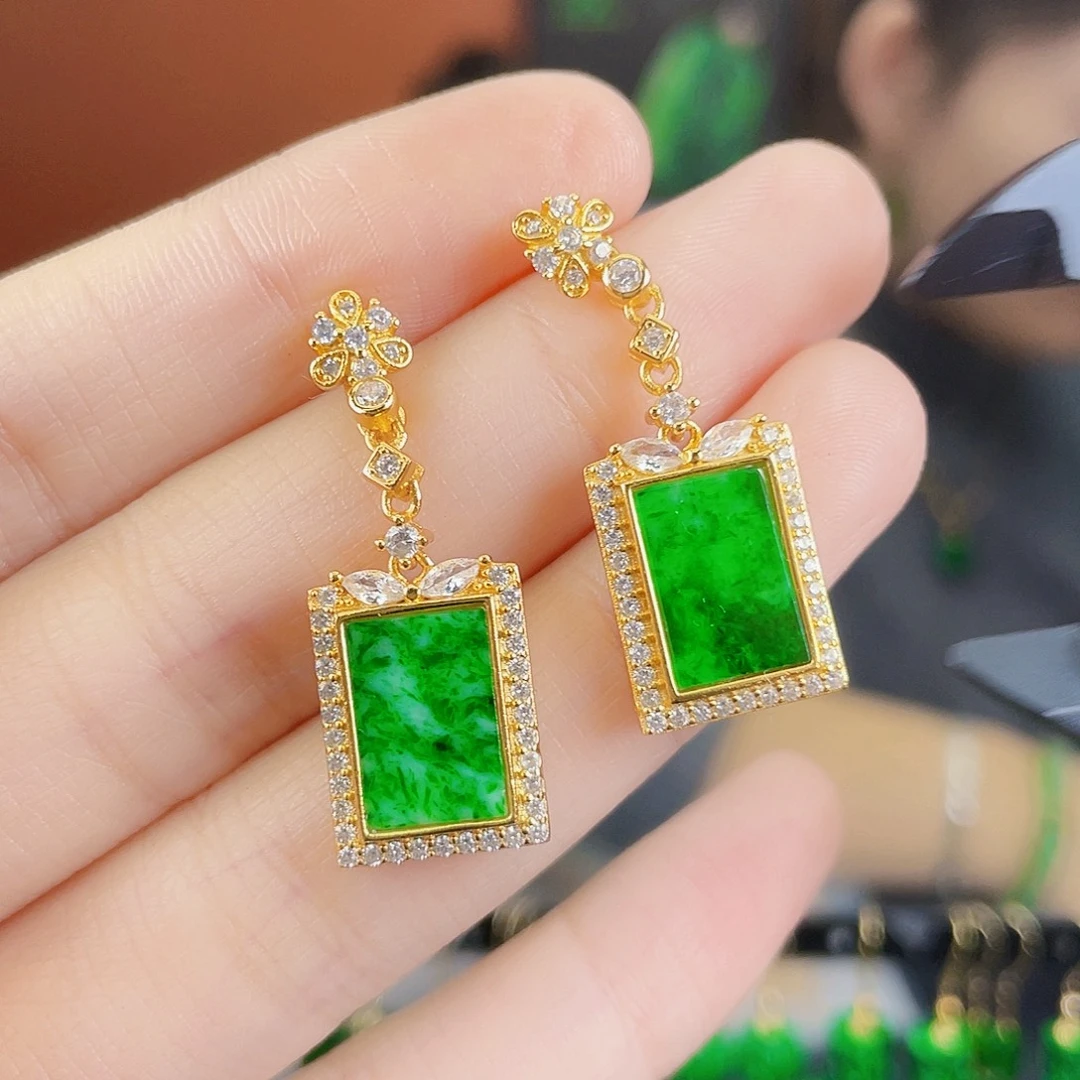 翡翠银S925镶嵌耳饰