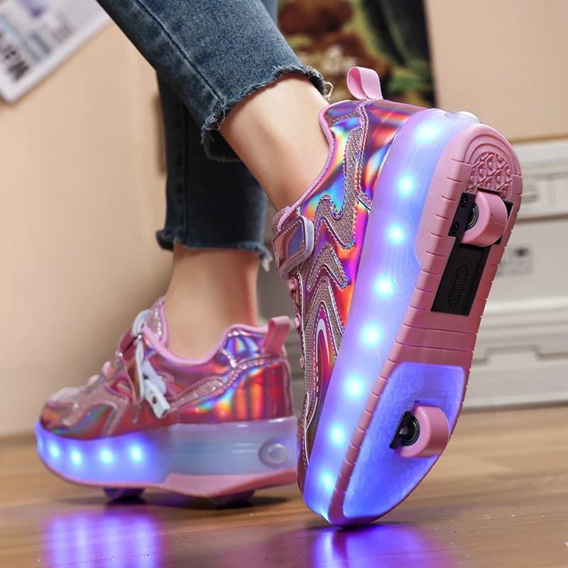 舒适暴走鞋双轮可拆卸隐藏青少年带灯发光轮滑鞋儿童暴走鞋变形