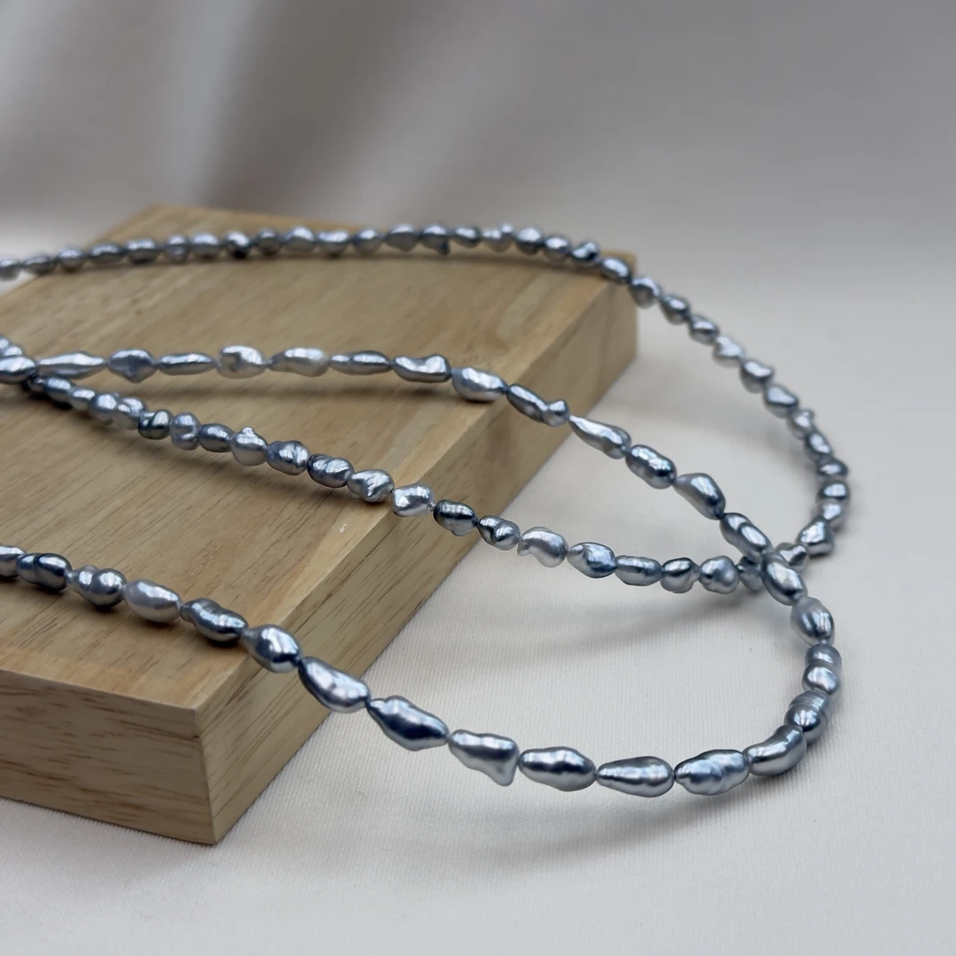 TX282【海水野生Keshi】天然大溪地铂金灰Keshi珍珠满串多样性发一