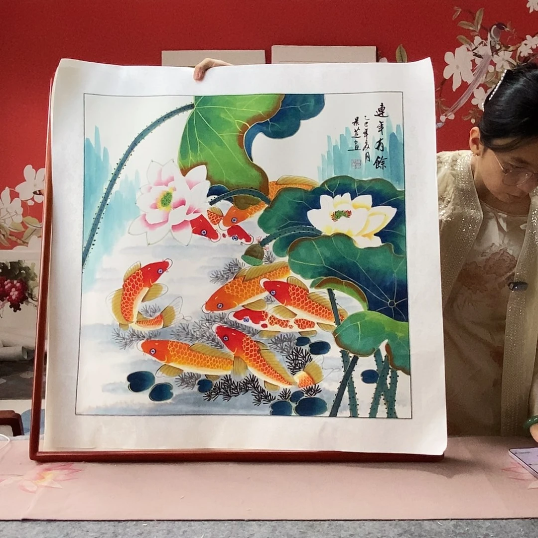 国画手写手绘国画作品带框包邮82✖️82