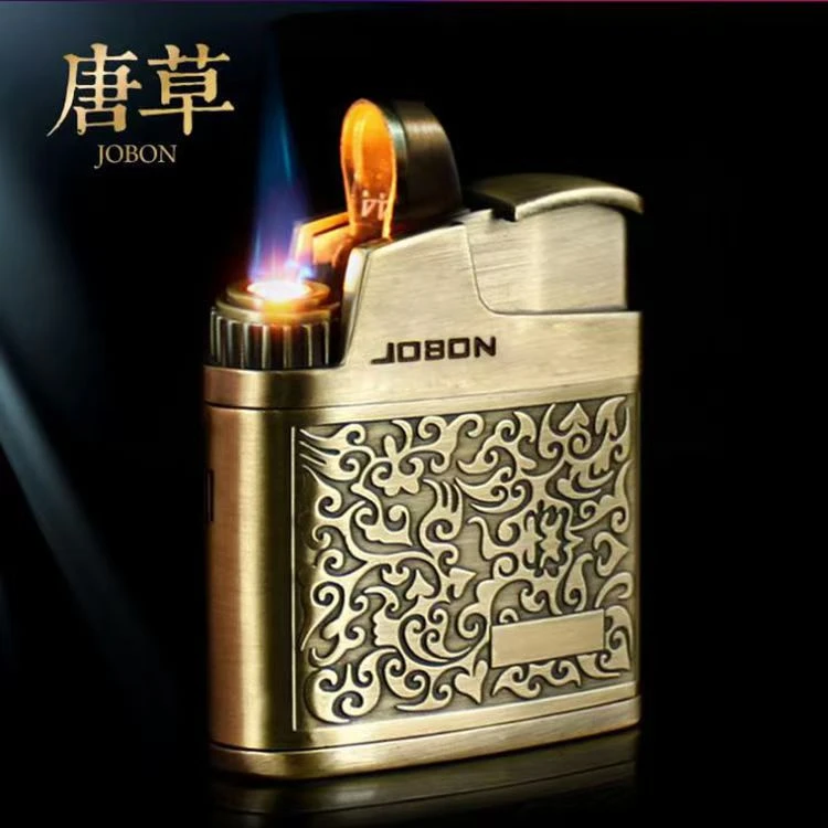中邦经典复古唐草花纯铜防风打火机弹射点火男士打火机