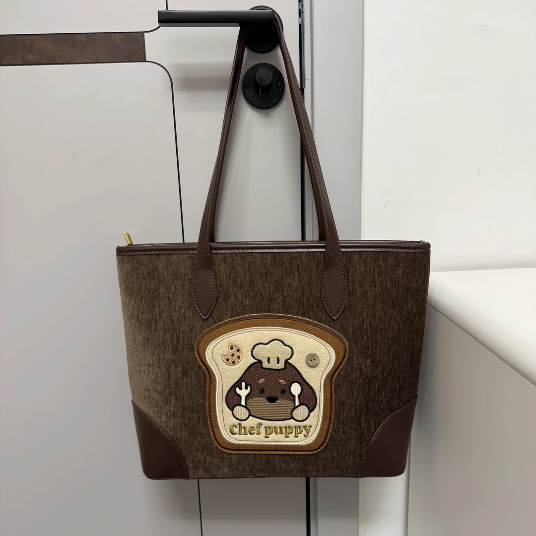 秋冬款托特包2025款新款通勤风卡通刺绣纯色单肩包印花1782