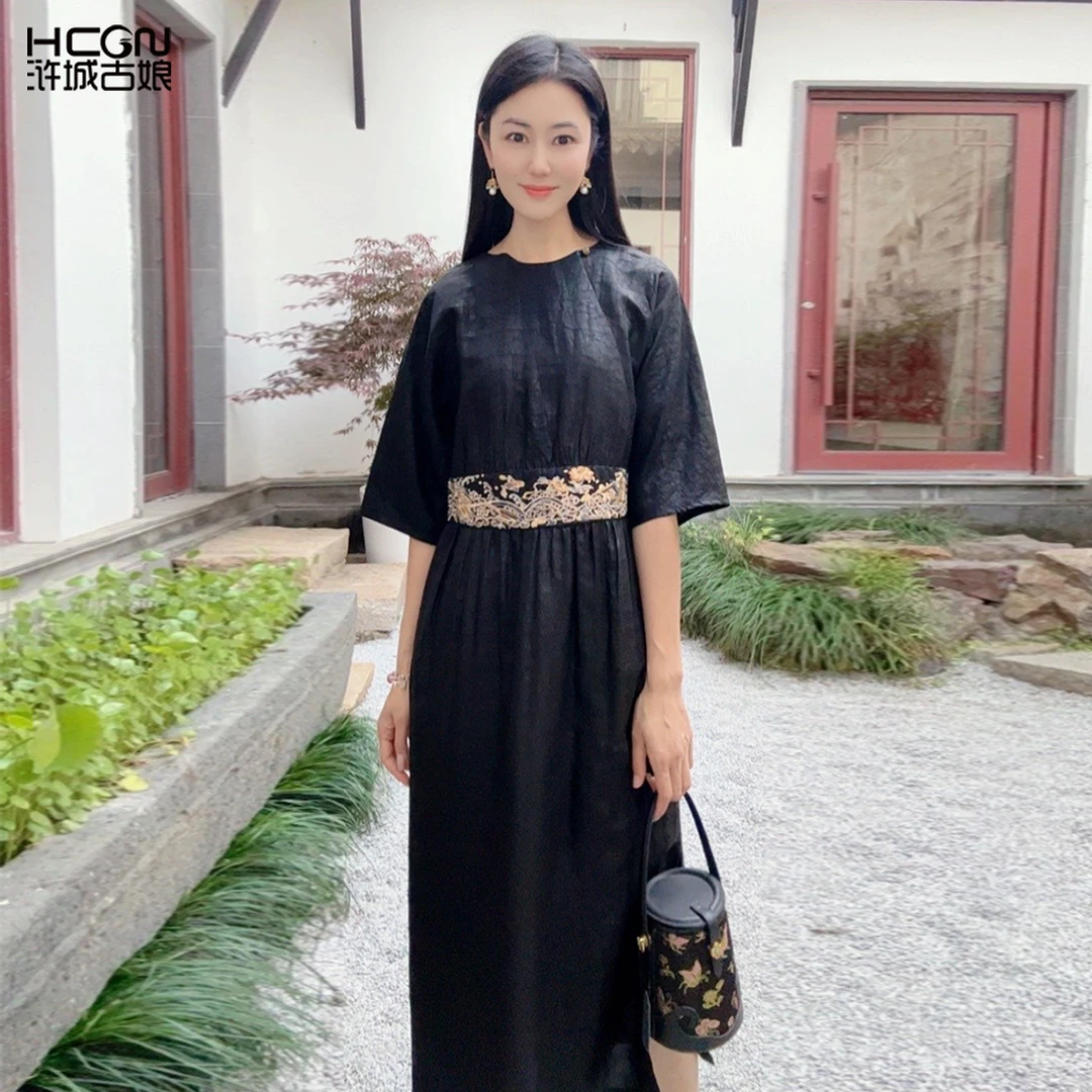 浒城古娘中式国风连衣裙女夏2025新款气质修身大气长裙WH0500213