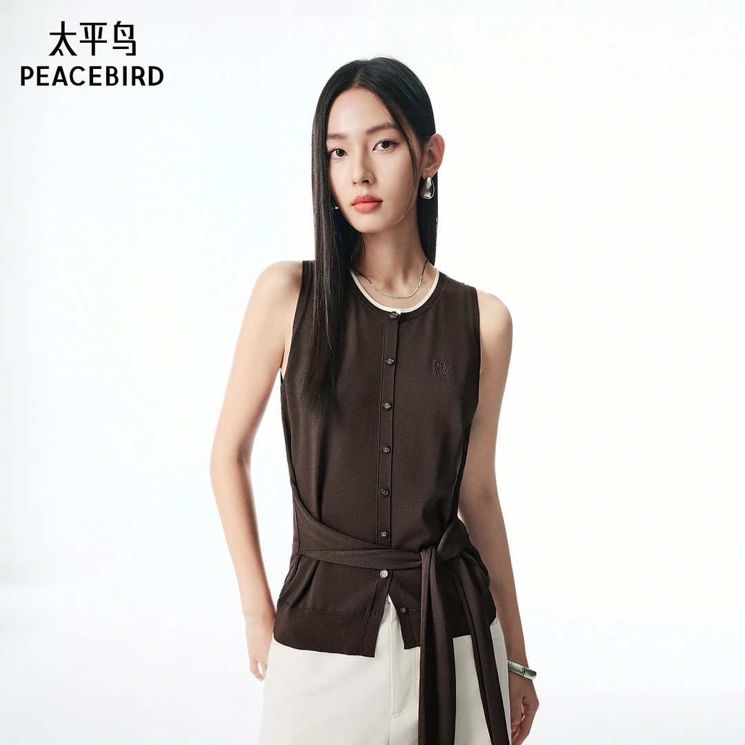 【达人专属】太平鸟女装流光风新款撞色毛线背心A1EFF3P03