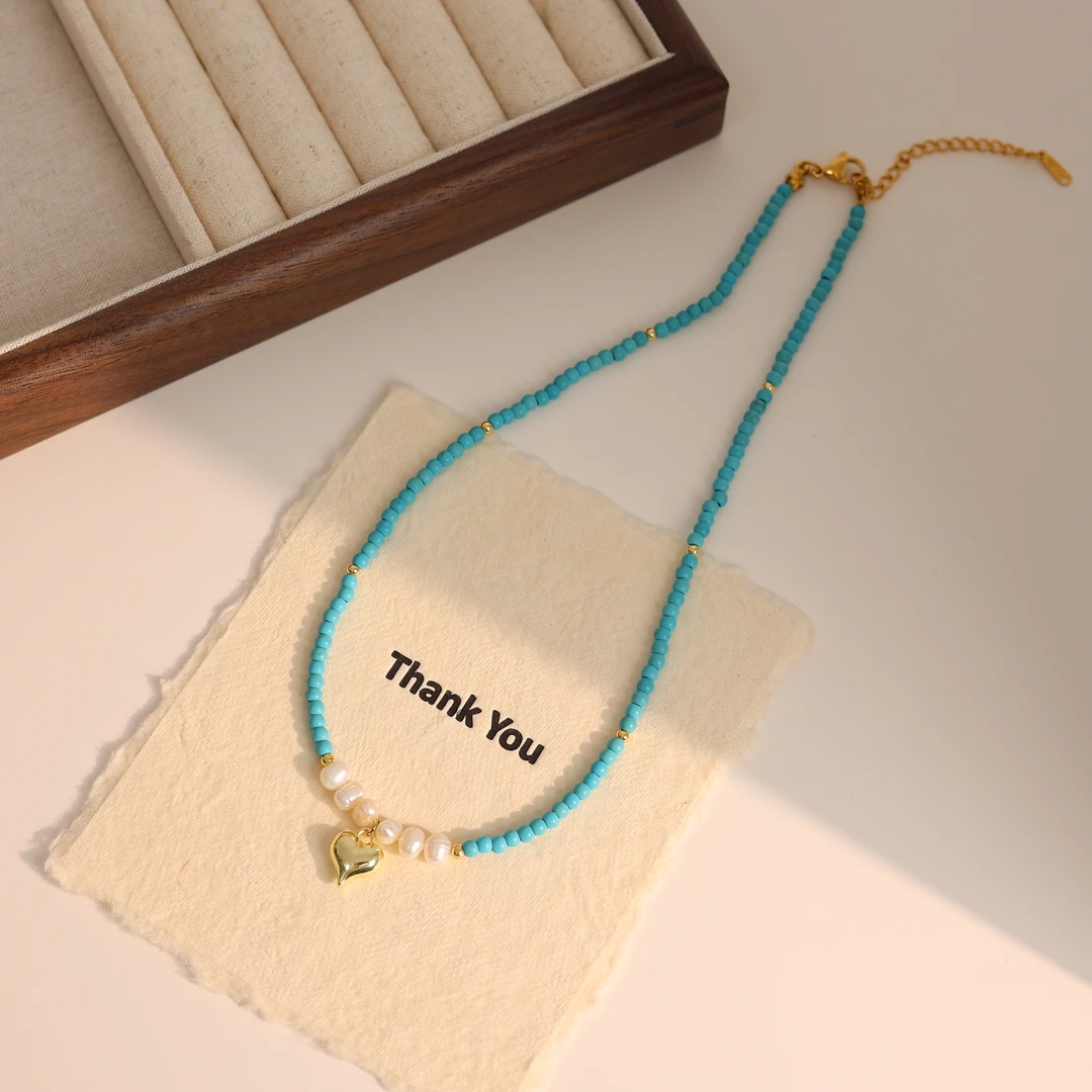 钛钢项链 X4167《心动蓝》ins风手工时尚百搭串珠项链