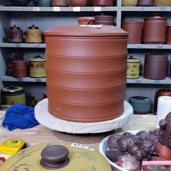 紫砂茶叶罐竹节清水红泥八饼装118