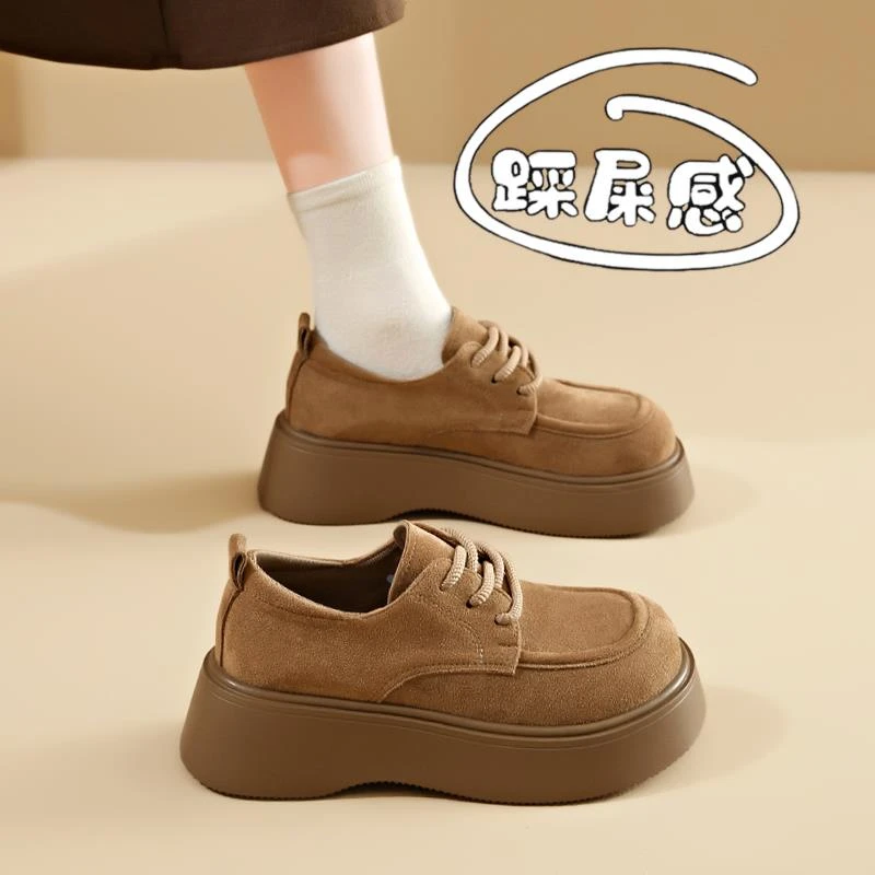 PinkAvril女鞋2025新款春季配裙子百搭单鞋厚底增高乐福鞋软底勃