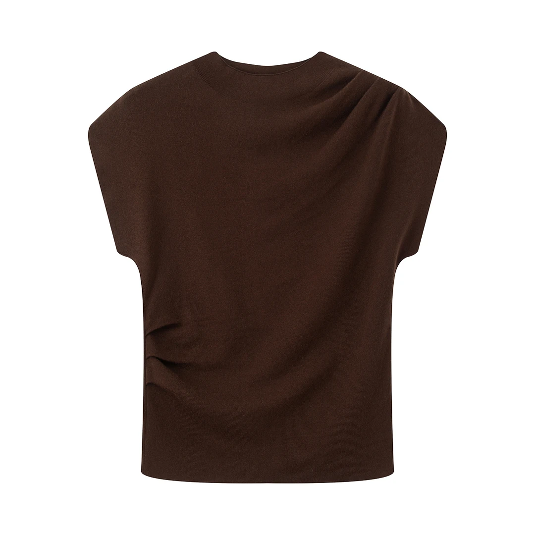 【迪家】女短袖毛针织衫女2025秋新款气质时尚休闲百搭无袖上衣3155