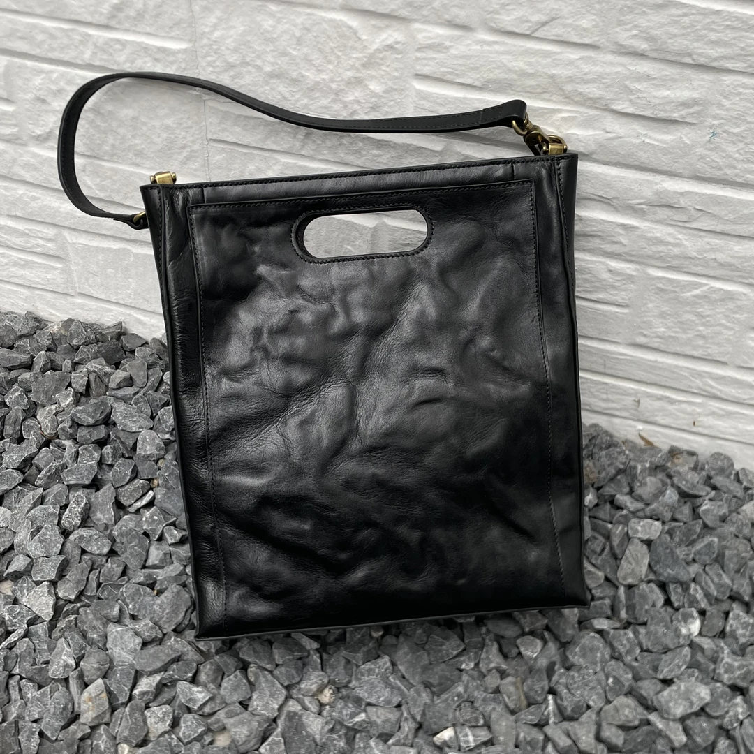 【象牙塔】头层树膏鞣牛皮手抓纹手提单肩斜挎包