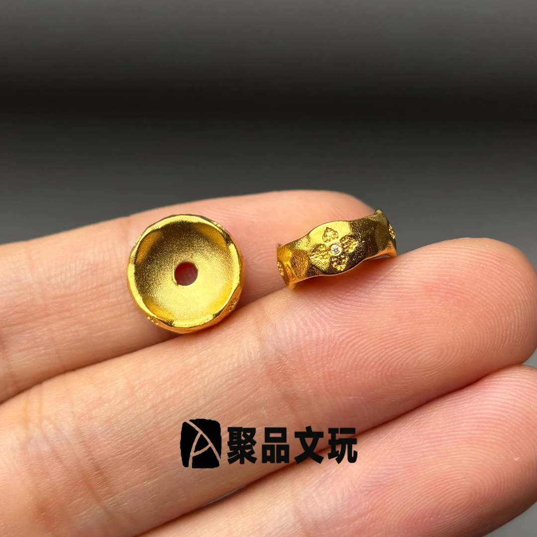 精工24K古法镀金工艺金色凹槽镶钻金刚杵卡环隔片文玩手串配珠