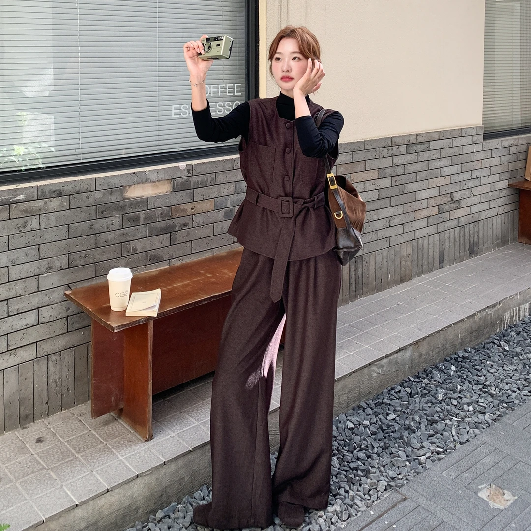 时尚套装女2025秋季新款高级感马甲+阔腿休闲裤两件套女装显瘦