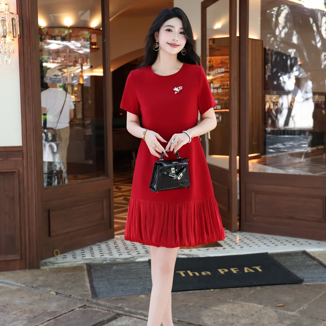 ★夏季波西米亚风手工钉做三角贝壳珠 气质大方收腰显瘦裙