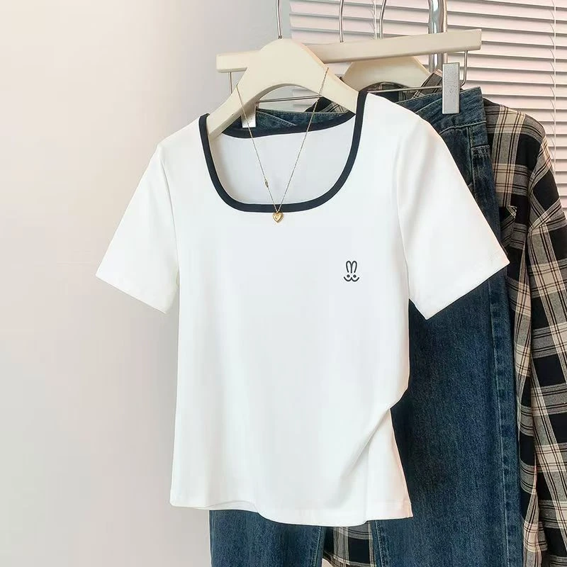 5091方领小兔刺绣百搭半袖