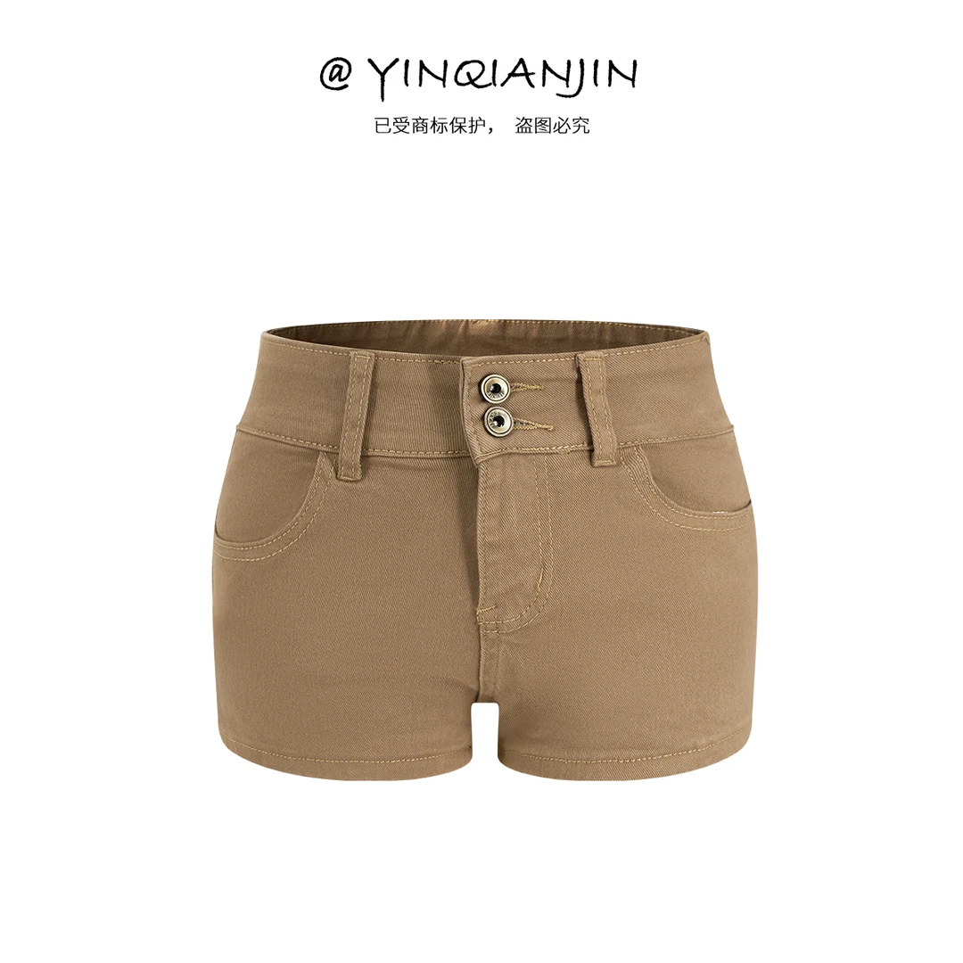 *尹千金*【丰胯腰臀比】贯穿三季高腰包臀卡其色牛仔短裤K256054