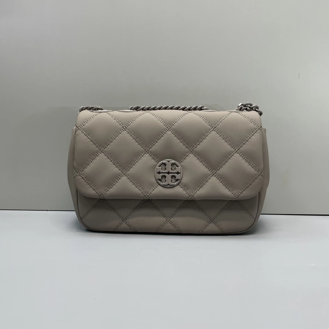 99新 TORY BURCH/汤丽柏琦 小林灰色方胖子挎包22*16*8cmB011020