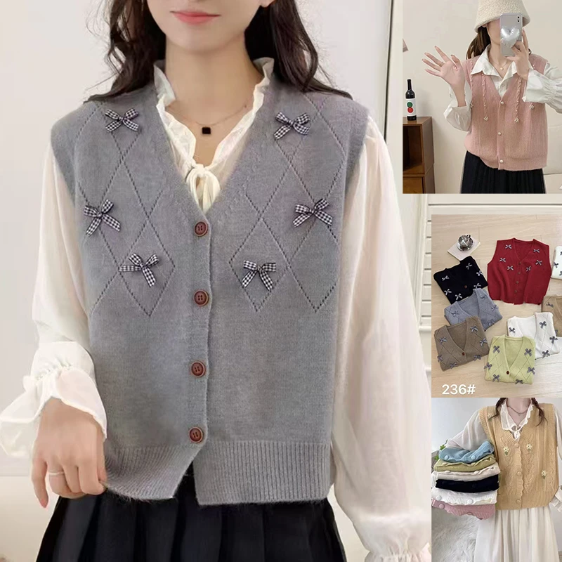 【810-840编号】小个子针织马甲女春秋洋气短款v领无袖毛衣背心坎肩