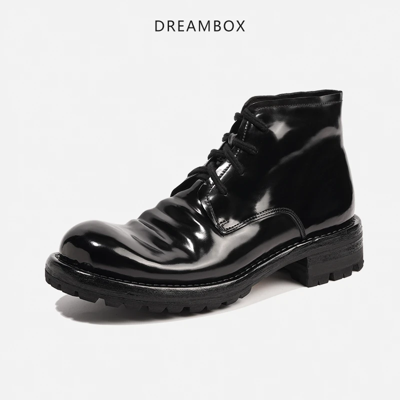 dreambox钧博vibram意大利马臀皮男靴固特异肌肉马丁靴高帮皮鞋