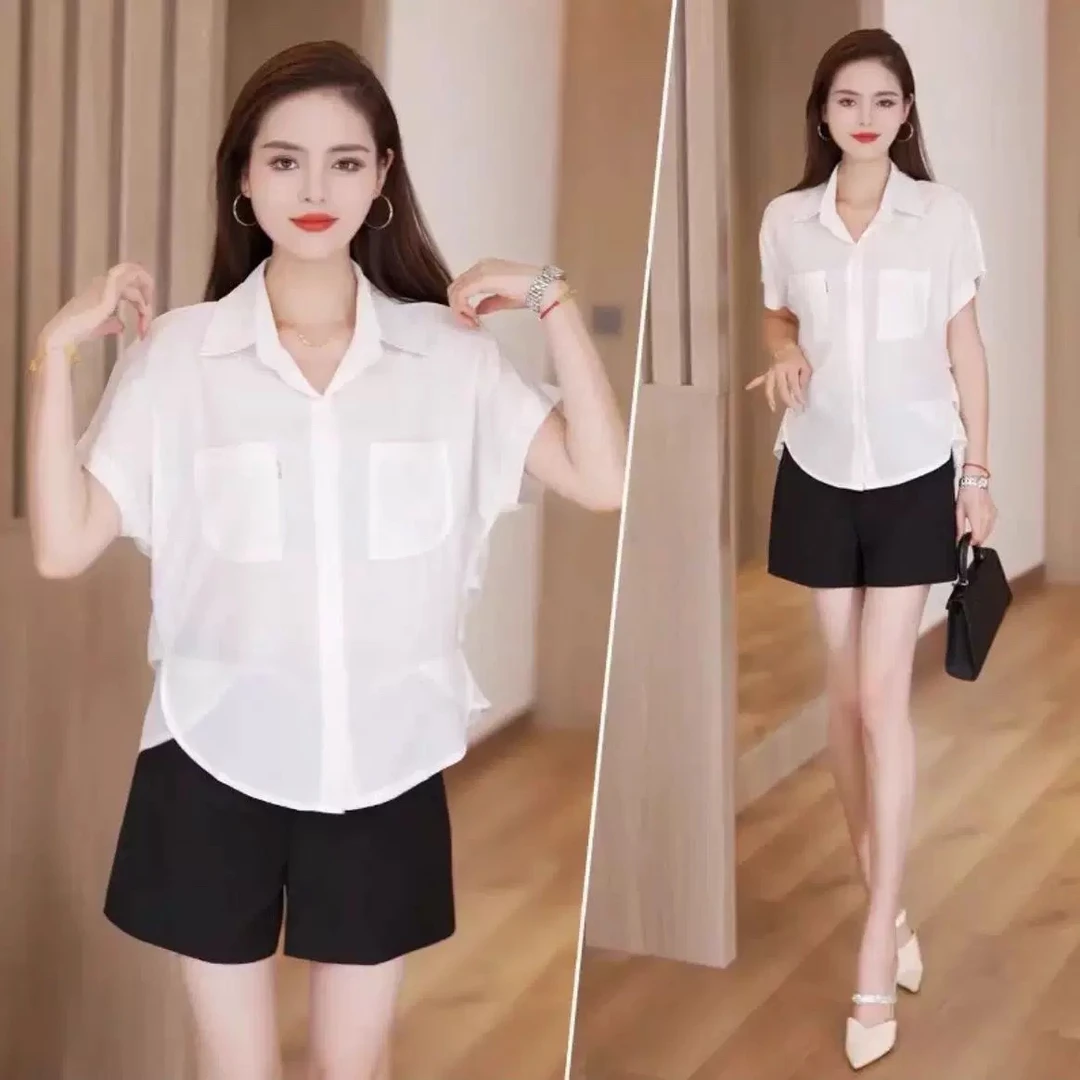 气质夏季轻薄透气时尚冰凉短袖衬衫女新款宽松遮痞帅炸街风女装