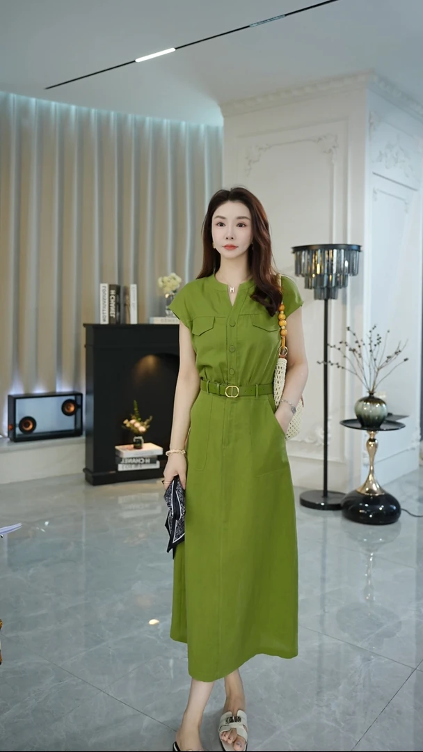 DYT HOME夏季显瘦轻奢气质小飞袖连衣裙时尚法式系带设计师长裙