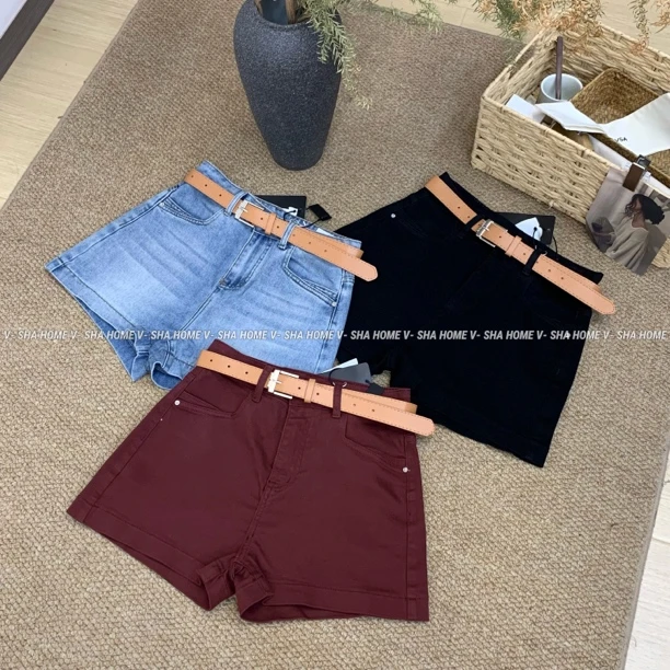 薇莎5121【显瘦A版】夏日薄料弹力牛仔短裤配皮带