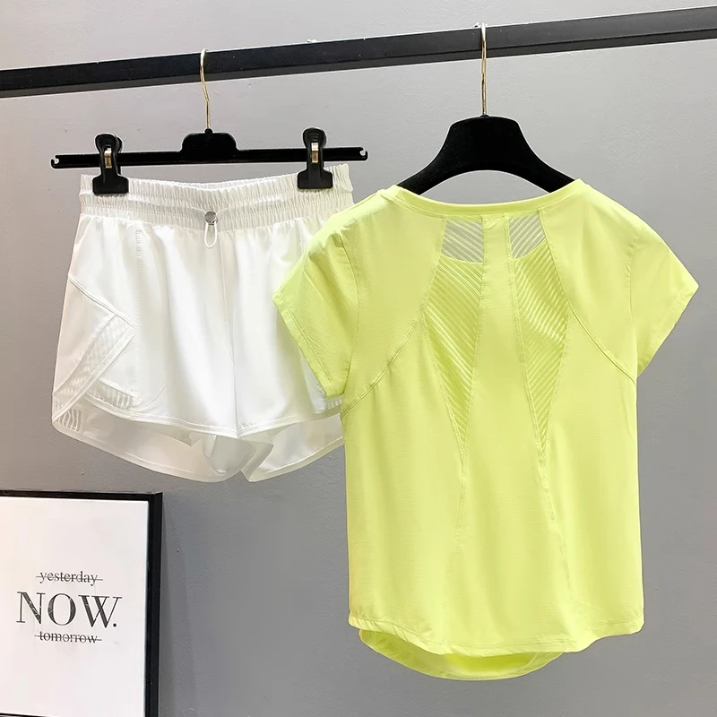 瑜伽服套装女夏季宽松显瘦透气速干运动上衣户外跑步羽毛球健身衣