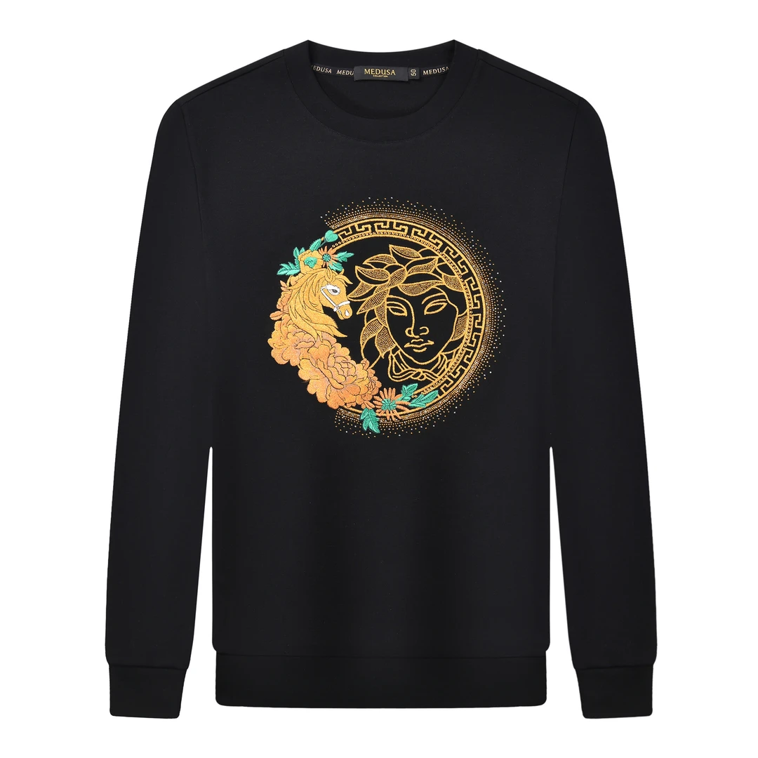 MeduSa/美杜莎新款男士卫衣秋冬圆领刺绣烫钻内搭长袖男51108