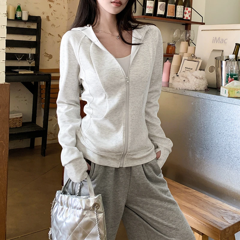 修身连帽上衣女外套卫衣2025春款小众休闲女外套长袖女