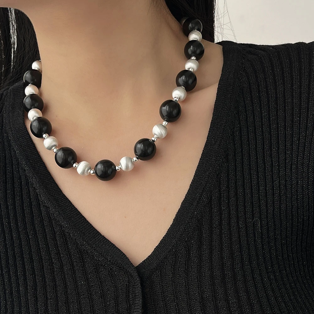 铜木质项链 拼接拉丝黑檀木项链秋冬新小众高级感欧美轻气质