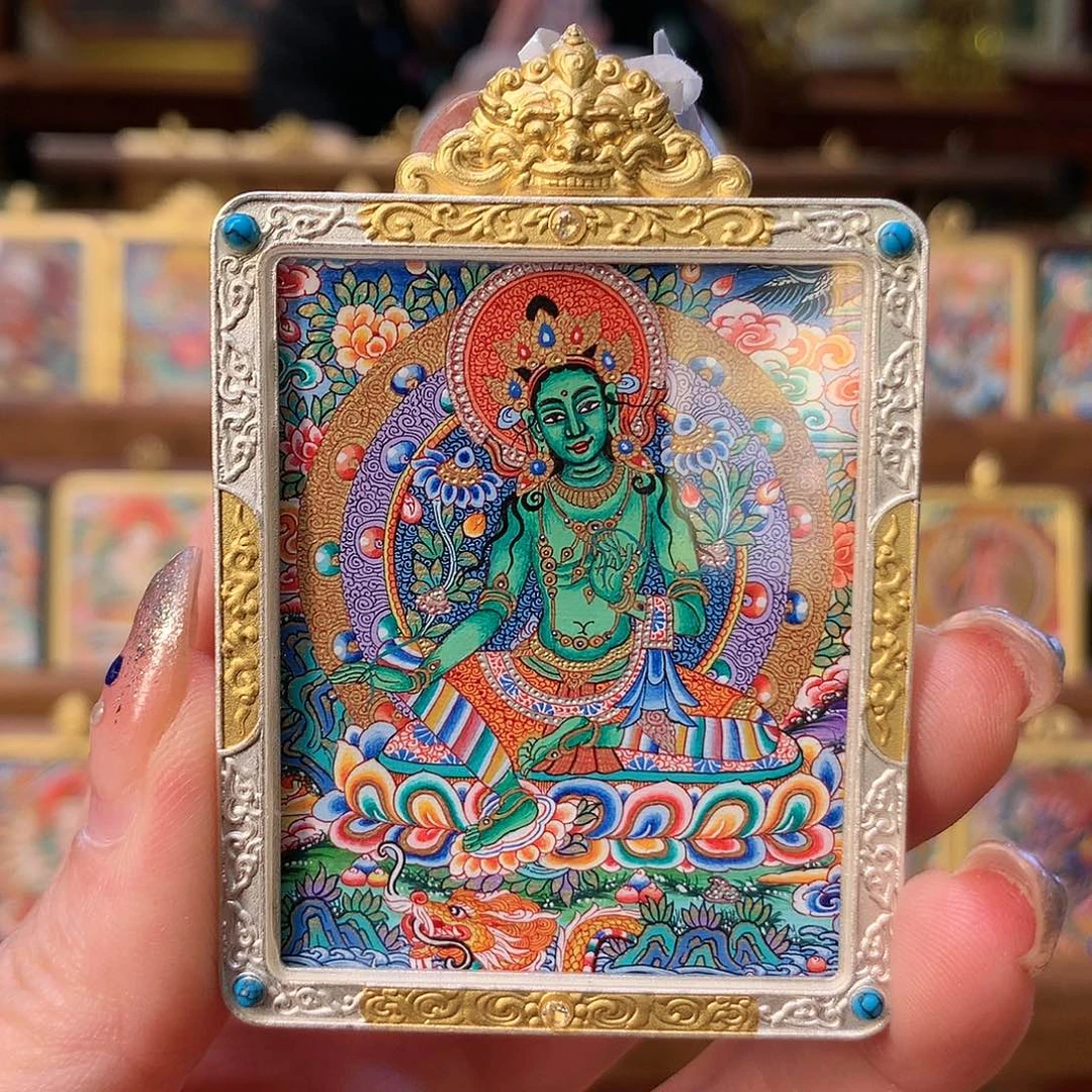 吊坠青**巴热贡纯手绘唐卡绿度母