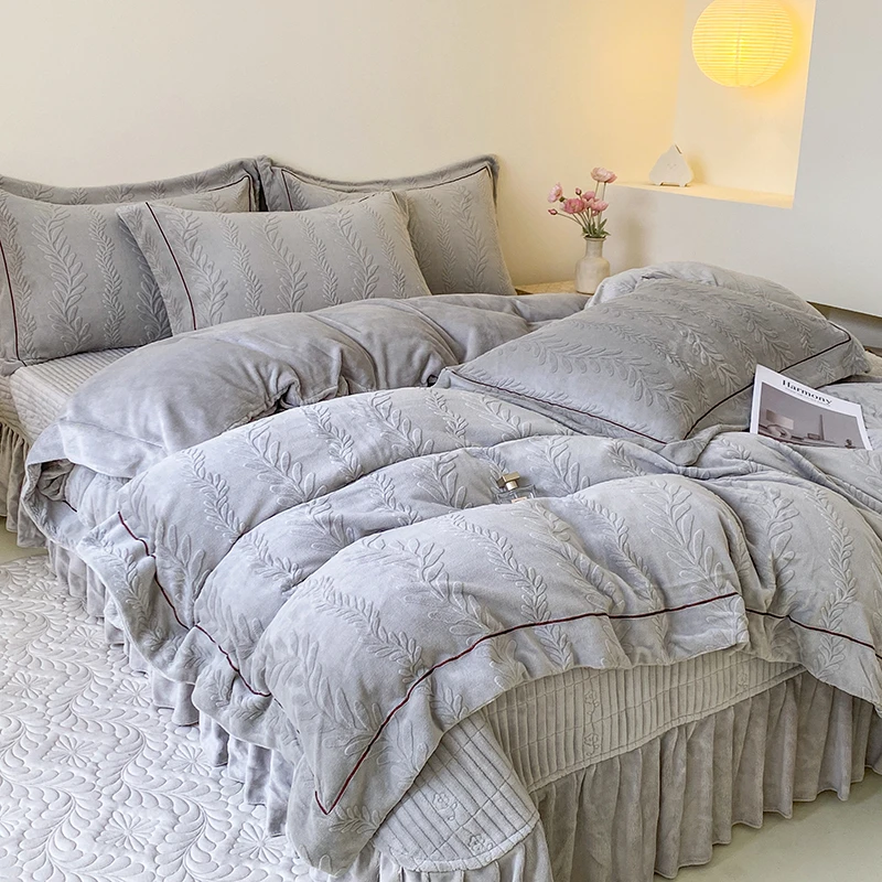 法式高端家纺床盖款牛奶绒四件套冬季加厚双面加绒珊瑚法兰绒被套