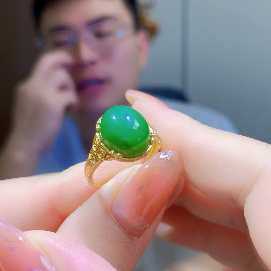 银S925镀金镶嵌戒指和田玉（碧玉）