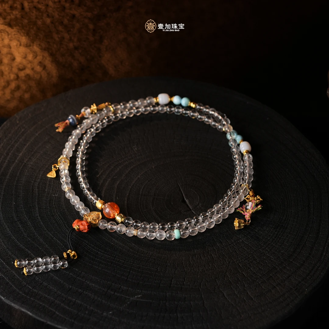 壹加田田｜手工设计扎基黑银钛水晶108项链多样性发一7358n