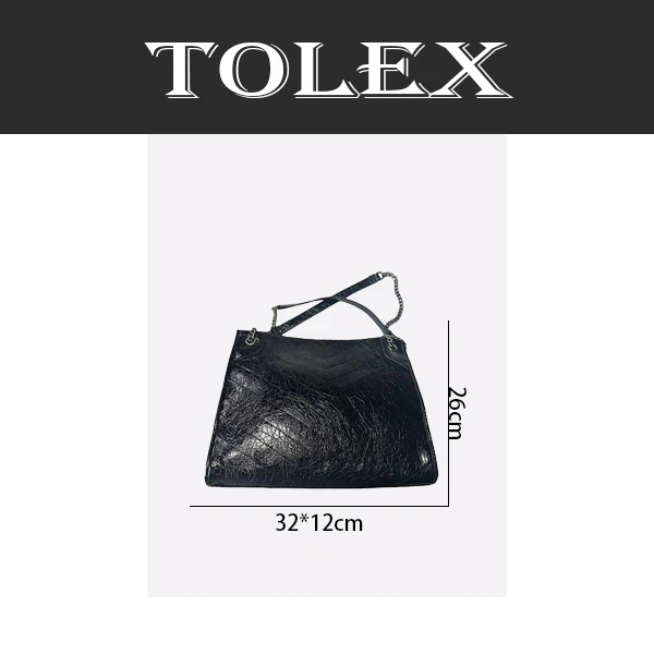 TOLEX2025新款手工女包爆裂纹大托特黑色31.5cm