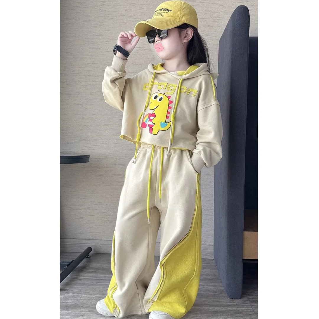 女童春秋款针织棉时髦洋气卫衣套装儿童设计感短款休闲运动两件套