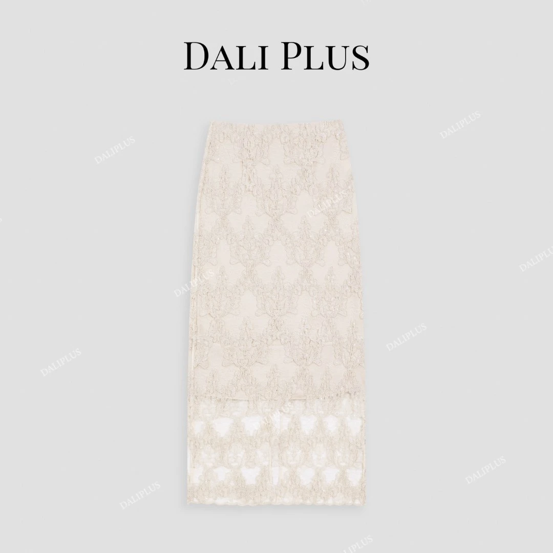 波西米亚原木色肌理感镂空刺绣气质款半身裙-D5LT2021