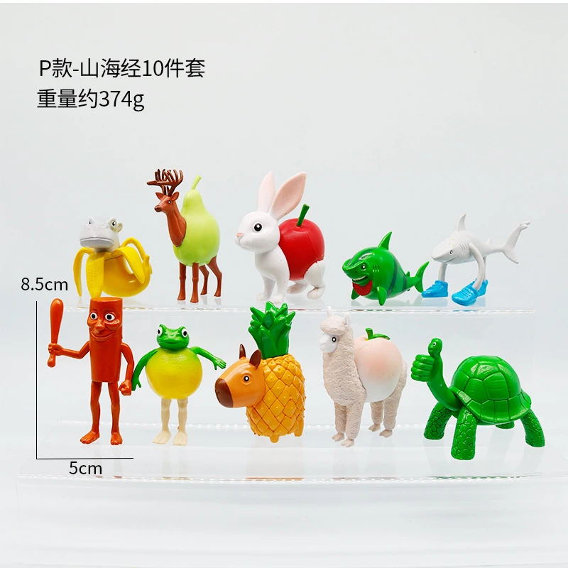国外山海经恶搞水果动物抽象公仔儿童惊喜盲盒礼物木棍人模型摆件