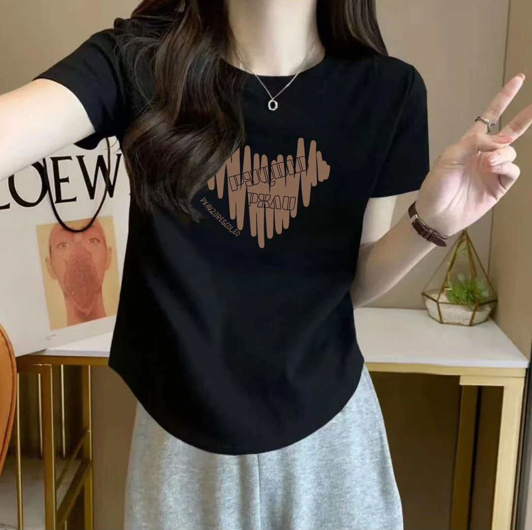 纯欲风辣妹不规则短袖T恤女夏季韩版设计感宽松显瘦时尚印花上衣