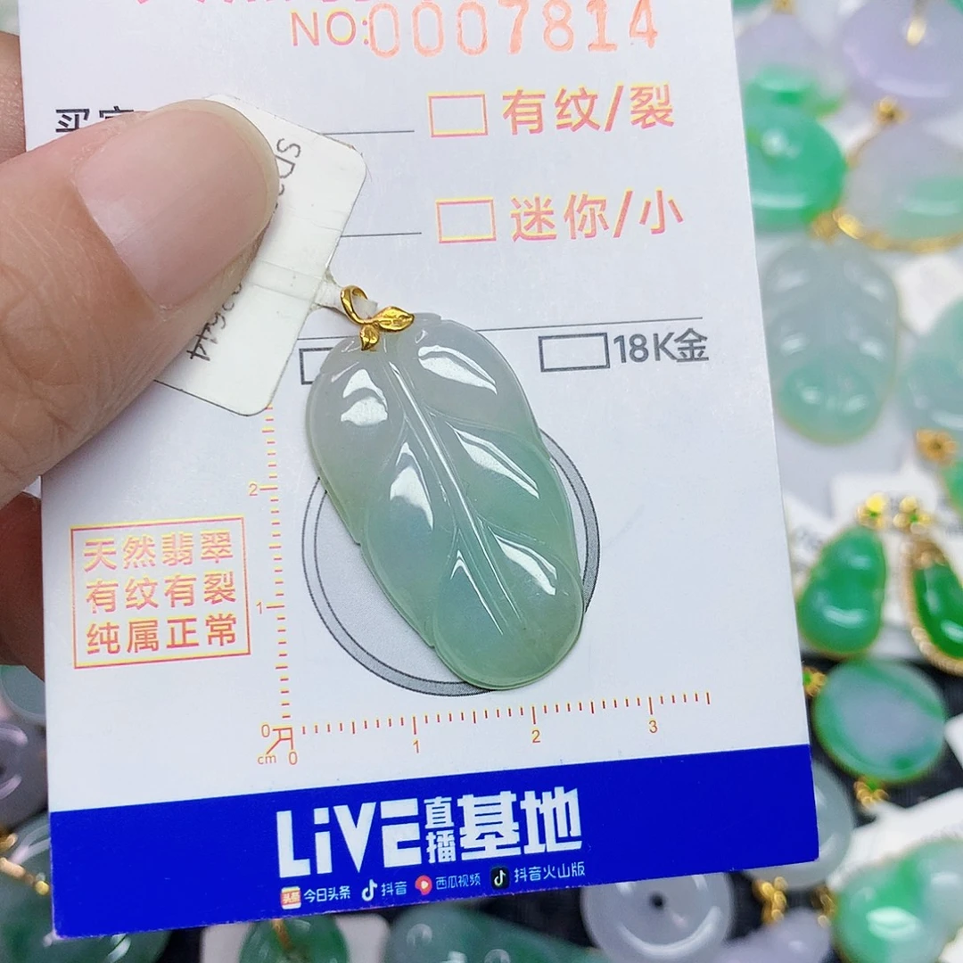 颈饰18K金镶嵌翡翠叶子