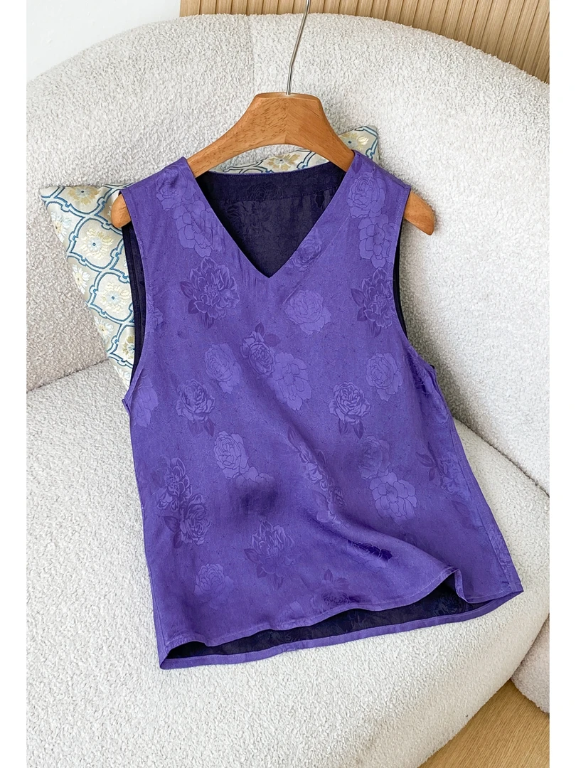 110 新中式国风紫色双面双穿马甲背心百搭显瘦无袖上衣女
