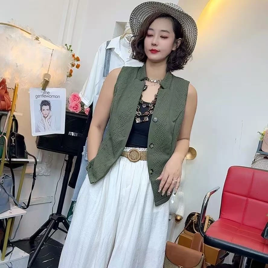 X25 72714 【拍一发二】气质高级感别致收腰背心罗马棉马甲