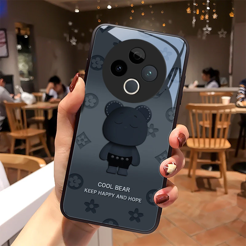 圆脸熊适用vivoY500手机壳VIVOY500玻璃壳壳高级感全包硅胶防摔男