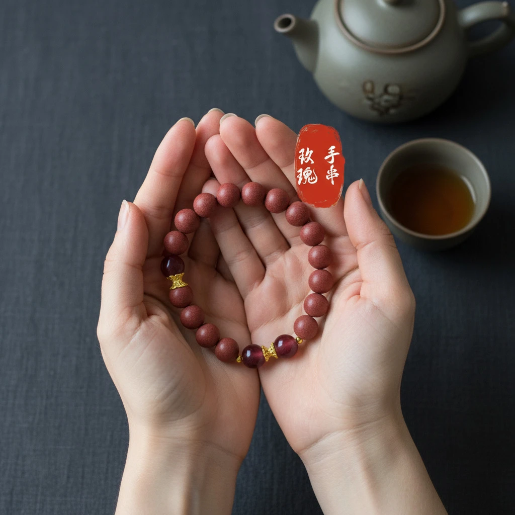 財斋【玫瑰香】1.0cm合香珠单圈手串沉香檀香洛神花粉