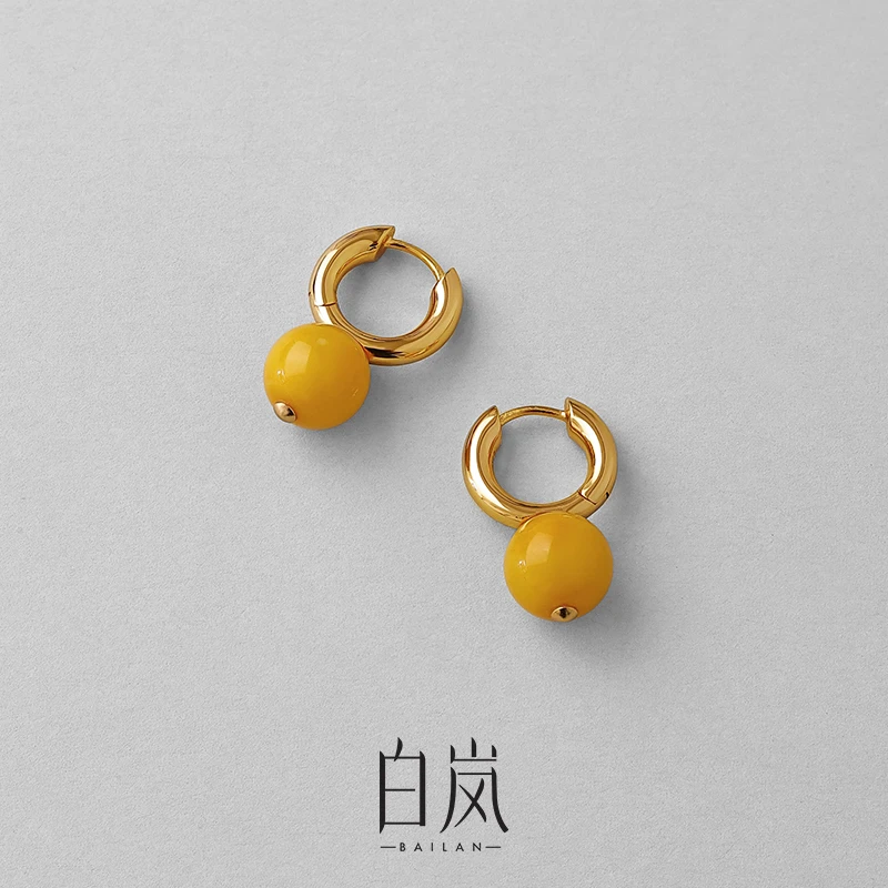 白岚蜜蜡耳扣女925银轻奢耳环新款气质百搭珠宝耳饰小众ED4162