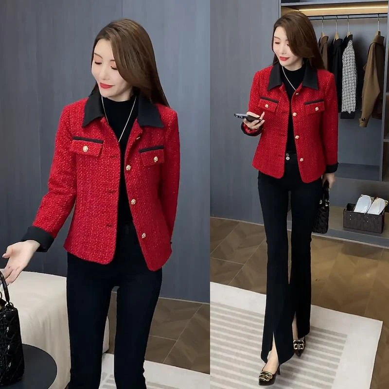 时尚洋气小香风短外套女2023秋冬新款气质显瘦小个子百搭格子上NZ