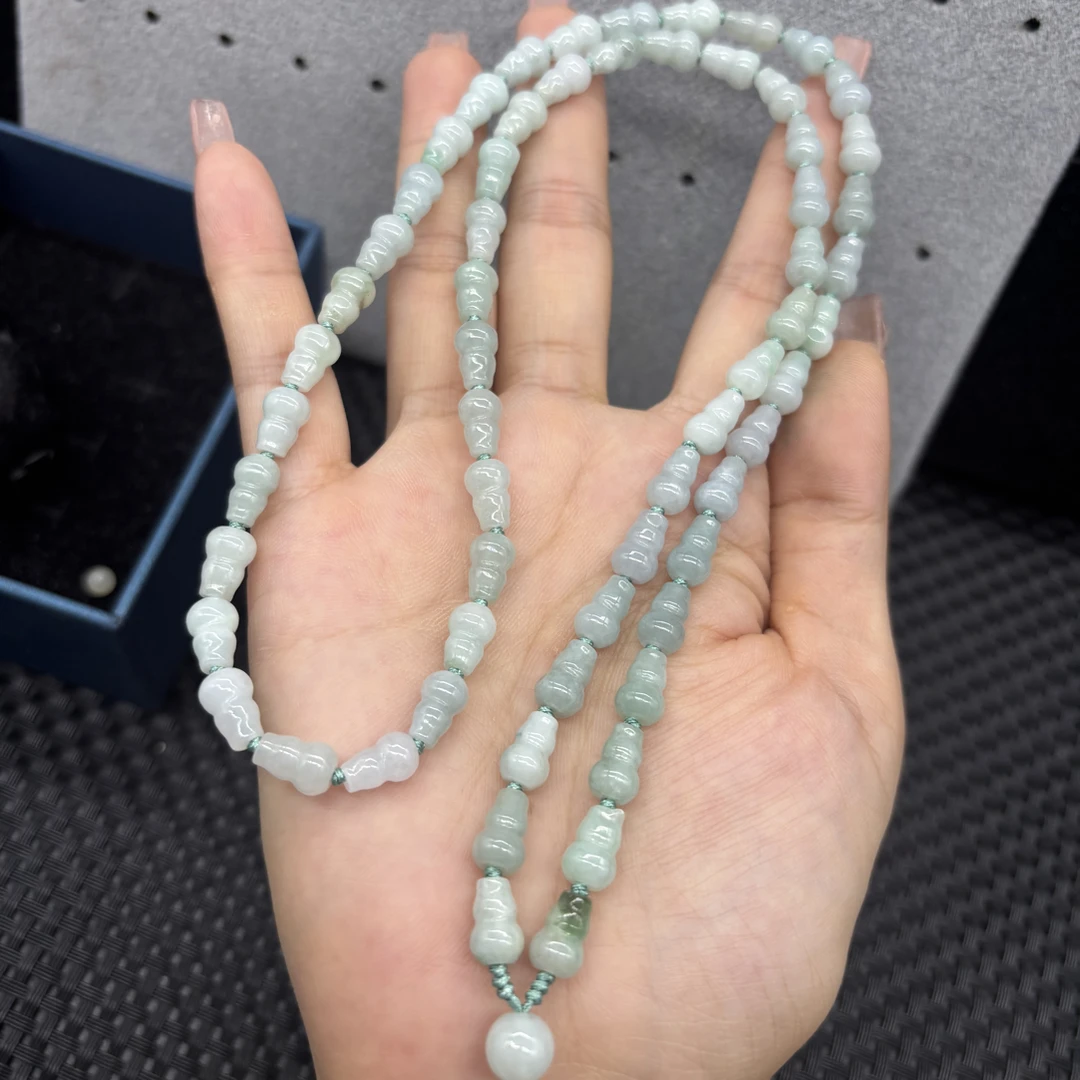 福利天然缅甸A货翡翠果绿葫芦6mm玉石挂件绳毛衣链项链长链百搭