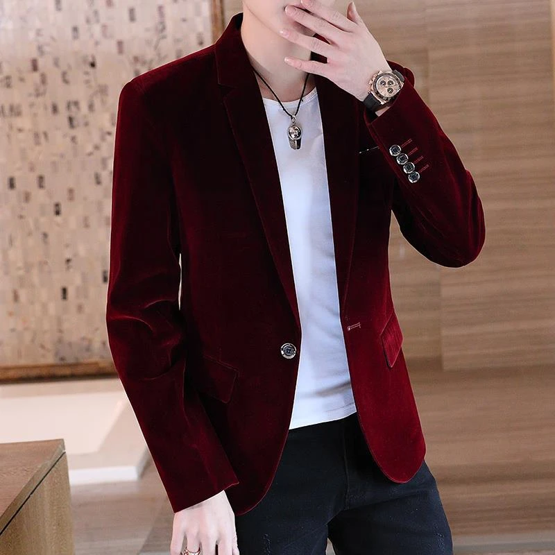 男士休闲灯芯绒西装男2025韩版修身金丝平绒小西服单西上衣外套潮