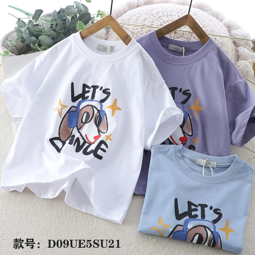 夏季儿童卡通腊肠狗印花休闲短袖T恤中大童男童趣味半袖5SU21