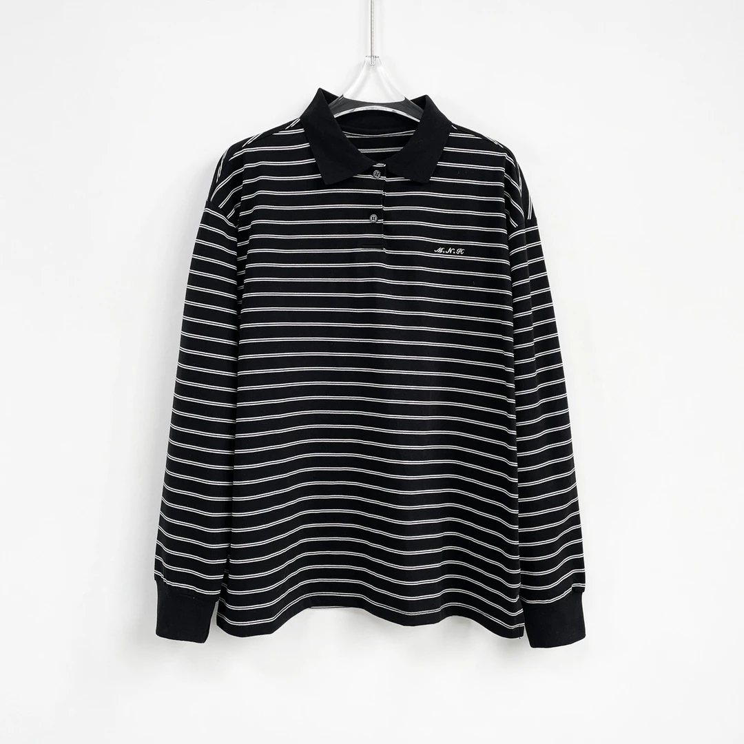 Q“松弛感条纹POLO衫 “学院风休闲长袖t恤 Y24340