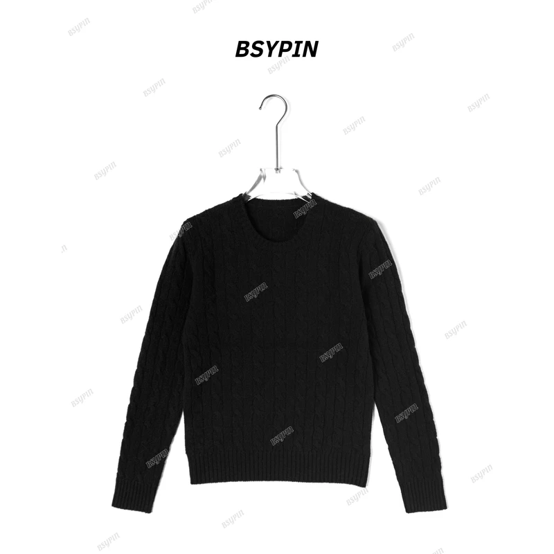 BSYPIN/伯尚优品 慵懒风刺绣羊绒绞花复古针织衫打底上衣 BS24172