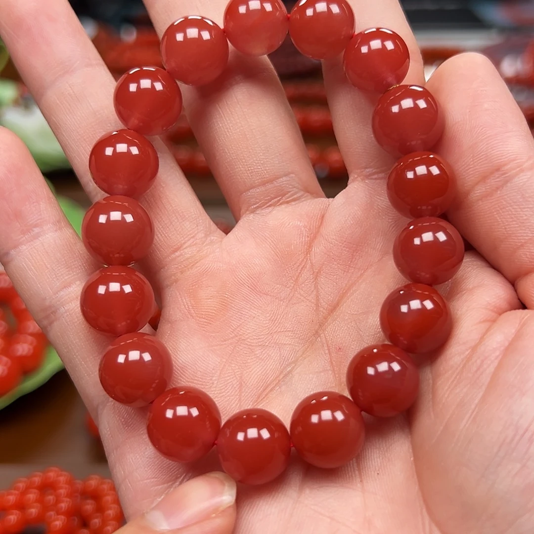 南红玛瑙未镶嵌手链保山料12m玫瑰冰红原矿典藏版